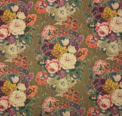 P KAUFMANN BEAUMONT VASE DOCUMENT FLORAL LINEN MULTIUSE FABRIC 1.25 YARD 54"W - Image 1 of 4