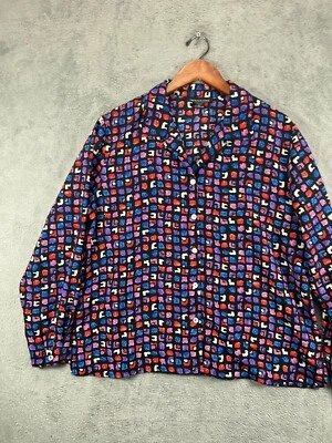 Camisa Top IMPRESSIONS Mujer XL Negra Geométrica Perla Oyster Botón Manga Larga Foto 1 de 4