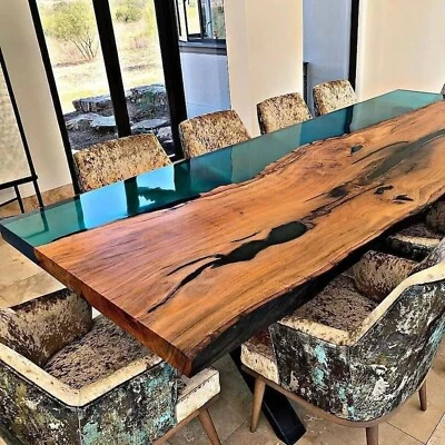 Made To Order Natural Epoxy Resin Center Table Top Handmade Dining Furniture - Image 1 of 4