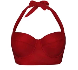 NWOT Angerella Women’s Halter Bikini Top Red Size XL D DD Cup Underwire Bra Swim - Picture 1 of 7