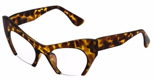 Cat Eye Clear Lens Glasses Retro Vintage 60s Womens "Razor" Brown Tortoise Frame - Picture 1 of 4