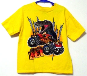 Boys Rudeboyz Yellow T Rex Short Sleeve T Shirt Size 7 - Picture 1 of 3
