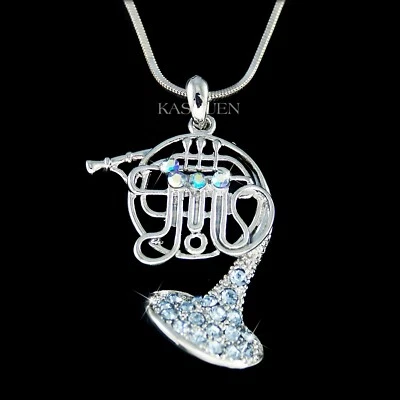 ~Cuerno Francés Azul~ Instrumento Musical Hecho con Collar Música Cristal Swarovski Foto 1 de 2