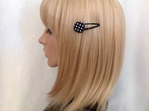 Black white polka dot fabric button hair snap clip rockabilly pin up girl retro - Bild 1 von 2