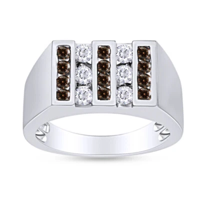 Anillo de boda de plata para hombre con diamantes naturales y marrón de 1,16 quilates Foto 1 de 4