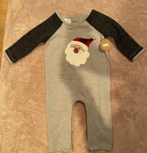 NWT Mud Pie Baby Christmas Santa Appliqué Romper in Gray Size 6-9 Months - Picture 1 of 4