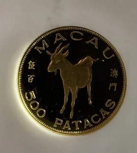 1979 MACAO 500P GOLD COIN LUNAR GOAT YEAR NGC PF68 ULCA - Picture 1 of 4
