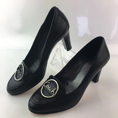 Tacones de salón Coach Hanah cuero negro A3848 talla 10 B hechos en Italia logotipo Foto 1 de 4