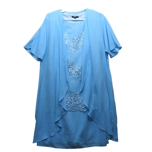 Vestido Shall Me Azul Sin Mangas Mantón Elegante Encaje Cualquier Ocasión Vestido L - Imagen 1 de 16