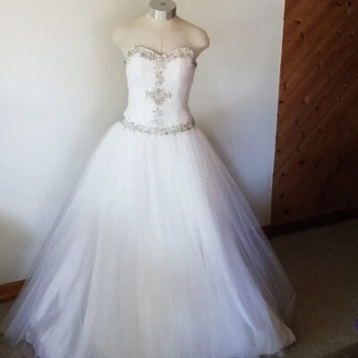 Pageant Dress Cinderella Style White Rhinestone Strapless Gown - Image 1 of 4