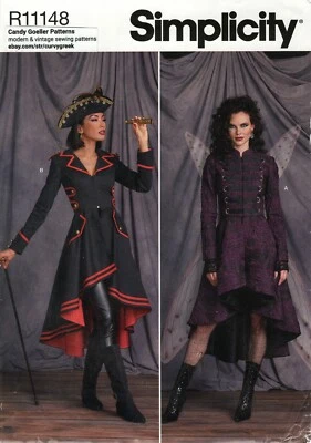 Simplicity R11148 Steampunk Victorian Goth Pirate Costume Coat Sz 6-14 UC S9086 - Image 1 of 4