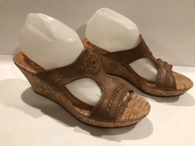 Sandalias Jack Rogers Emilia Slides Cuero Plataforma Cuña Corcho Marrón Coñac 9.5 M Foto 1 de 4