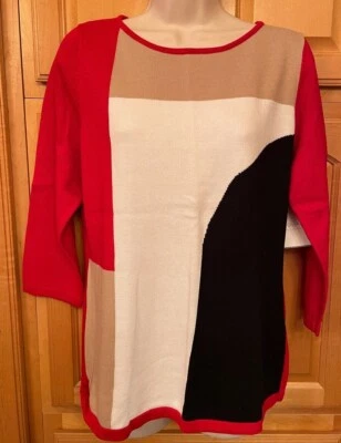 Suéter para mujer Sag Harbor nuevo con etiquetas, rojo multicolor #S103808 mediano $44 Foto 1 de 2