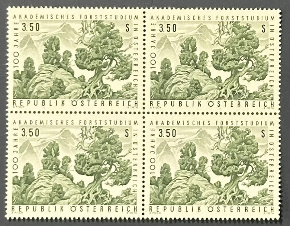 Austria 1967, Stone pines (Pinus cembra) VF MNH, Mi 1251 BLOCK OF 4 - Image 1 of 1
