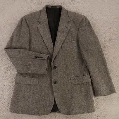 VTG Tweed Jacket M Black White Herringbone 100% Wool Merino Lambs Blazer 42R - Image 1 of 4