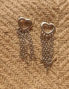 Sterling Silber Herz Ohrringe Kette baumelt - Bild 1 von 3
