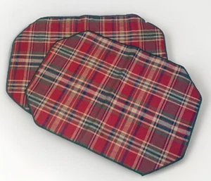Vintage Burgundy Hunter Green & Navy Blue Plaid Placemat Set of 2 - Picture 1 of 10