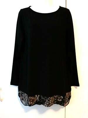 TOP TÚNICA MUJER SUSAN GRAVER NEGRO CON RIBETE PAISLEY DOBLADILLO MANGA LARGA HI LO L Foto 1 de 4
