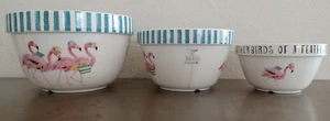 3 bowls by Kathryn White fine porcelain with flamingos - Picture 1 of 12