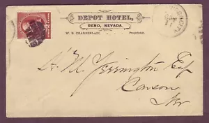 NEVADA - RAILROAD HOTEL 1880s Cover w RPO FANCY CANCEL - RENO to CARSON CITY WoW - Bild 1 von 2