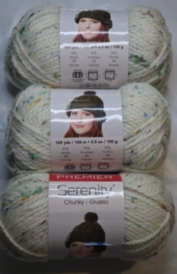 Lote de 3 madejas, hilo de tweed grueso Premier Serenity, 3,5 oz, 109 yardas, Aran Foto 1 de 3
