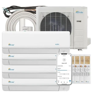 36000BTU Quad Zone Mini Split Air Conditioner & HeatPump - 4x9000BTU SEER2 23 - Picture 1 of 8