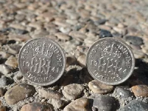British Silver Sixpence Coin Cufflinks--Six Pence Money Jewelry Sterling - Picture 1 of 2
