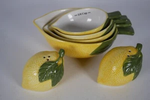 Lemon Shaped Yellow Salt and Pepper Shakers & Measuring Cups Set, Summer - Picture 1 of 9