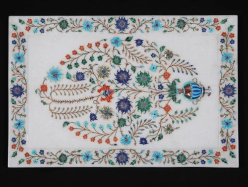 Bandeja de mármol incrustación floral piedras semipreciosas arte trabajo hogar decoración Foto 1 de 1