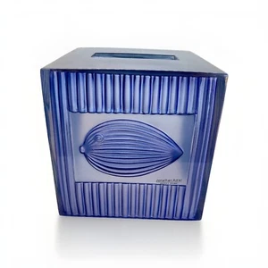 Jonathan Adler Puffer Fish Blowfish Tissue Box Cover Blue Ribbed Acrylic Bath - Picture 1 of 5