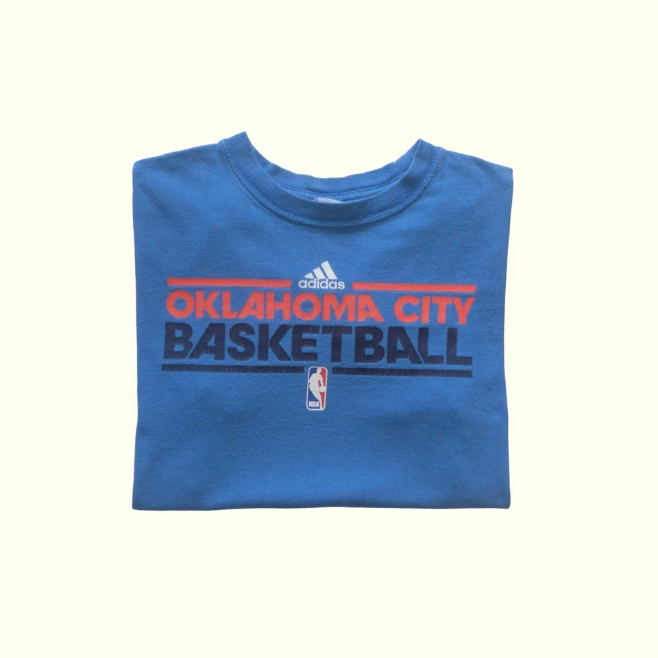 NBA ADIDAS VTG OKC THUNDER BASKETBALL OKLAHOMA CITY GRAPHIC T SHIRT YOUTH SZ L - Image 1 of 4