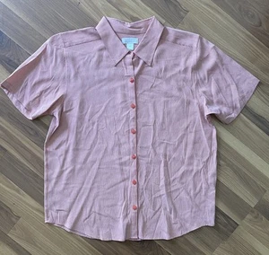 Christopher & Banks Womens Sz Medium Short Sleeve Plaid Button Up Shirt Pink EUC - Picture 1 of 4