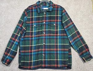 Old Navy Heavy Flannel Fleece Jacket Button Up Plaid Pockets Regular Fit Men's L - Picture 1 of 11