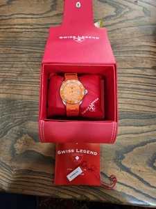 Reloj Swiss Legend Luminoso Cara Naranja, Banda Naranja En Estuche - Imagen 1 de 6