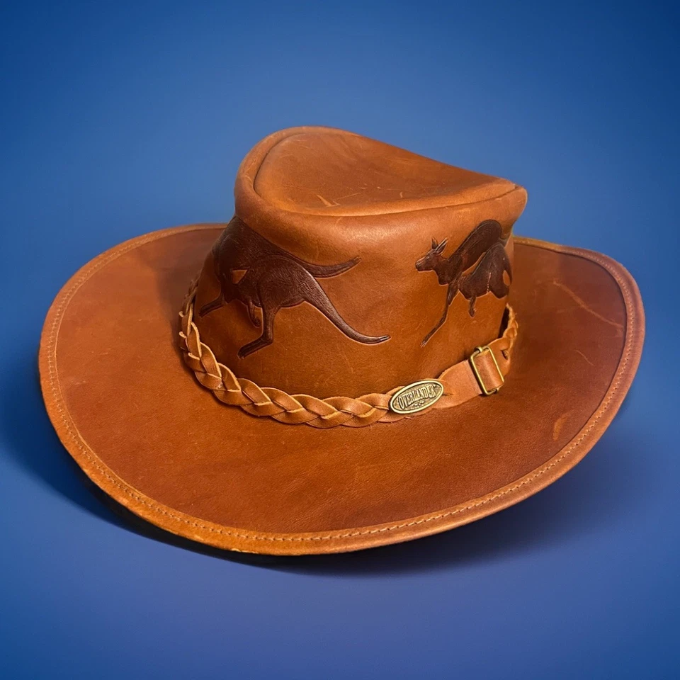 Sombrero de cuero suave australiano Overlander de colección piel de canguro trenzado en relieve Foto 1 de 4