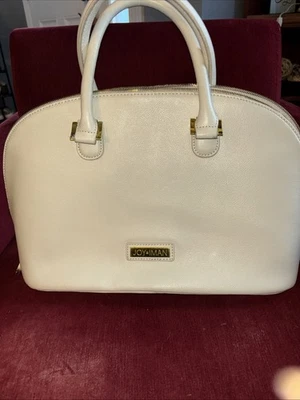 Joy & Iman Split Leather Cream Handbag Satchel Purse Double Handle Pocket Watch - Image 1 of 4