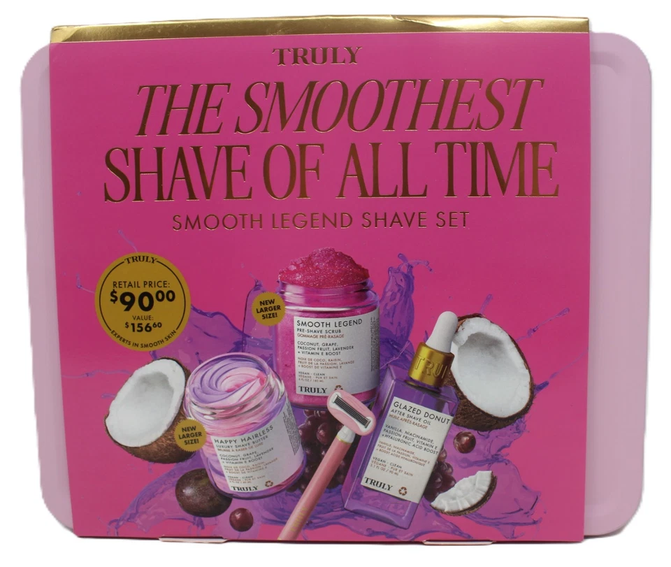 Truly Smoothest Shave Set Scrub Butter After Oil & Razor Pink Lunchbox Smooth