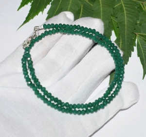Green Emerald Dyed Gemstone Handmade 26" String Necklace 925 Sterling Silver - Picture 1 of 20