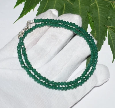 Green Emerald Dyed Gemstone Handmade 26" String Necklace 925 Sterling Silver - Image 1 of 4