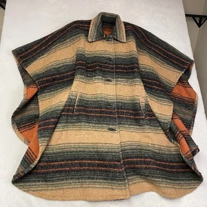 DOMINO NEW YORK Striped Wool Blend Poncho Coat Shawl Collar Button Front - Picture 1 of 8