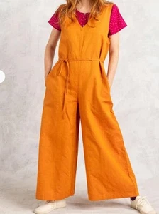 Gudrun Sjoden ‘Idun’ Orange Cotton Linen Dungarees Ankle Crop Wide Leg Size M - Picture 1 of 9