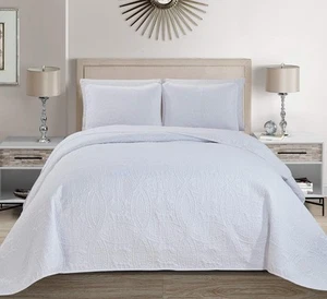 Fancy Collection Embossed Coverlet Bedspread Over King/California King, White  - Picture 1 of 1