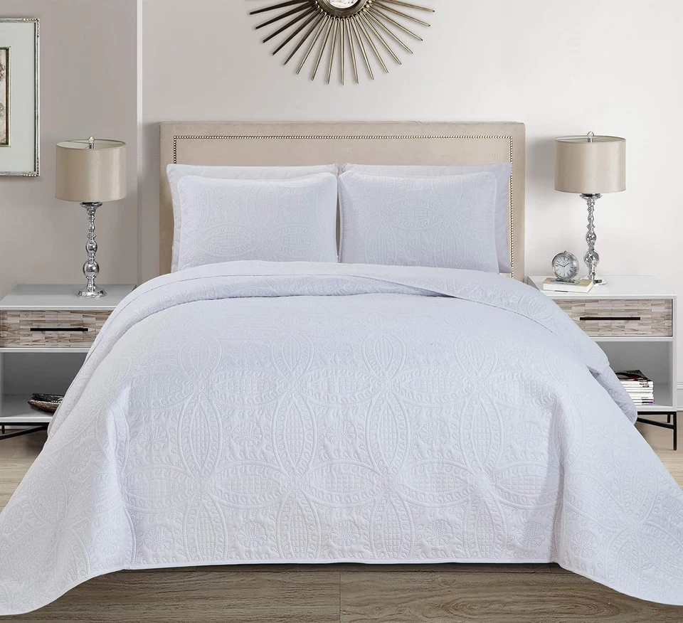 Fancy Collection Embossed Coverlet Bedspread Over King/California King, White  - Image 1 of 1
