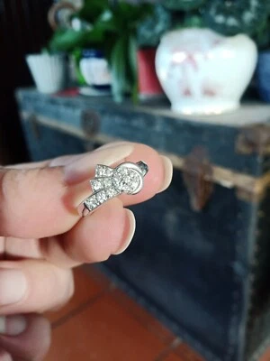 Anello ORO BIANCO 14kt punzonato Vicenza art decò zirconi molto brillanti - Immagine 1 di 4