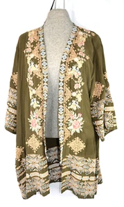 Driftwood Joelle Embroidered Kimono Sundance Open Front Green Blouse Boho XL DMG - Picture 1 of 11