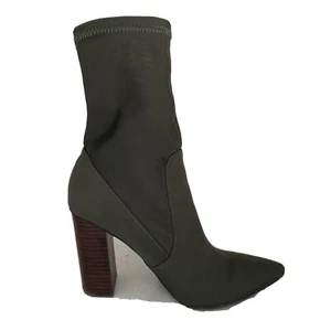 Women SPURR Macey Ankle Boots Green Microsuede 4" Block Heel Pointed Toe Sz 9 - Picture 1 of 7