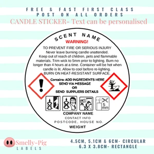 Personalised CANDLE CLP safety warning stickers labels - Picture 1 of 1