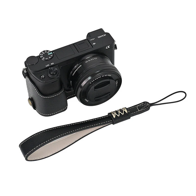 Media funda de cuero para Sony A6400 A6300 A6100 empuñadura de cámara con correa Foto 1 de 1