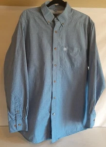 Ariat Pro Series Shirt Mens Medium Blue and White Plaid Size Large - Picture 1 of 4