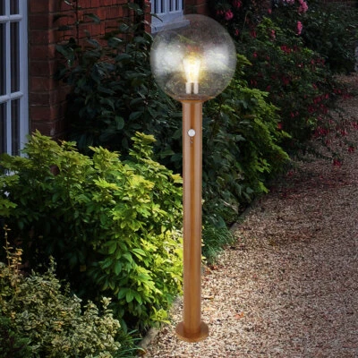 Stehlampe Außenleuchte Gartenlampe Holzoptik 1 flammig Bewegungsmelder LED - Bild 1 von 4